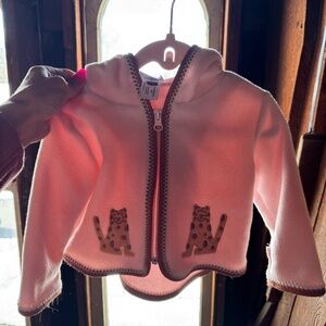 hanna Andersson pink fleece zip-up hoodie with leopard 6-12 months